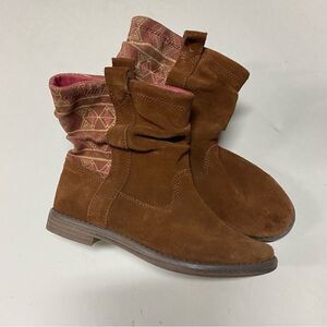 Toms Laurel brown Suede Scrunch slouchy Ankle Boots aztec Youth girls kids 1.5